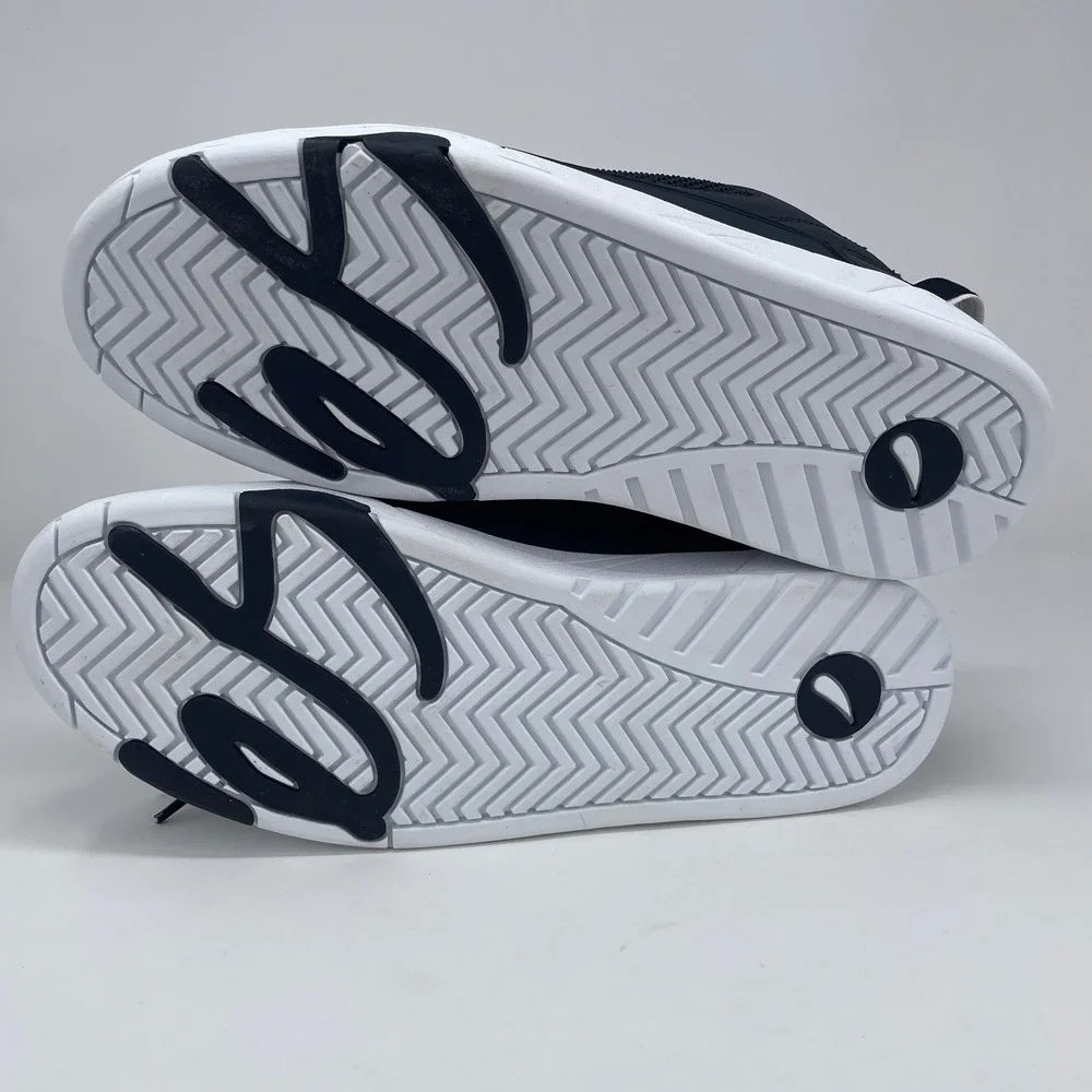 es‎ Muska Mens 11.5 Navy White Leather Retro Classic Skate Shoes 90s Y2K New Box
